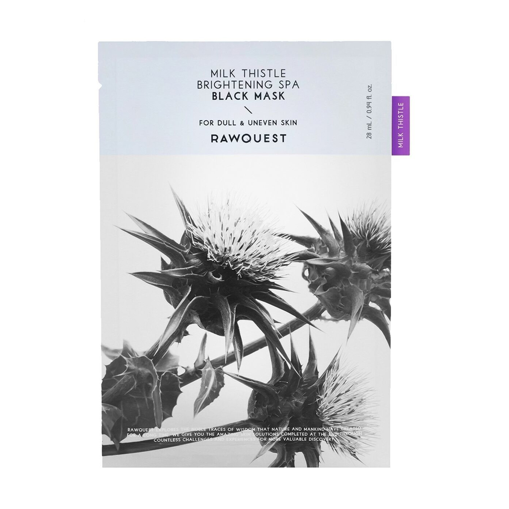 Освітлювальна тканинна маска для обличчя Rawquest Milk Thistle Brightening SPA Black Mask з розторопшею, 28 мл